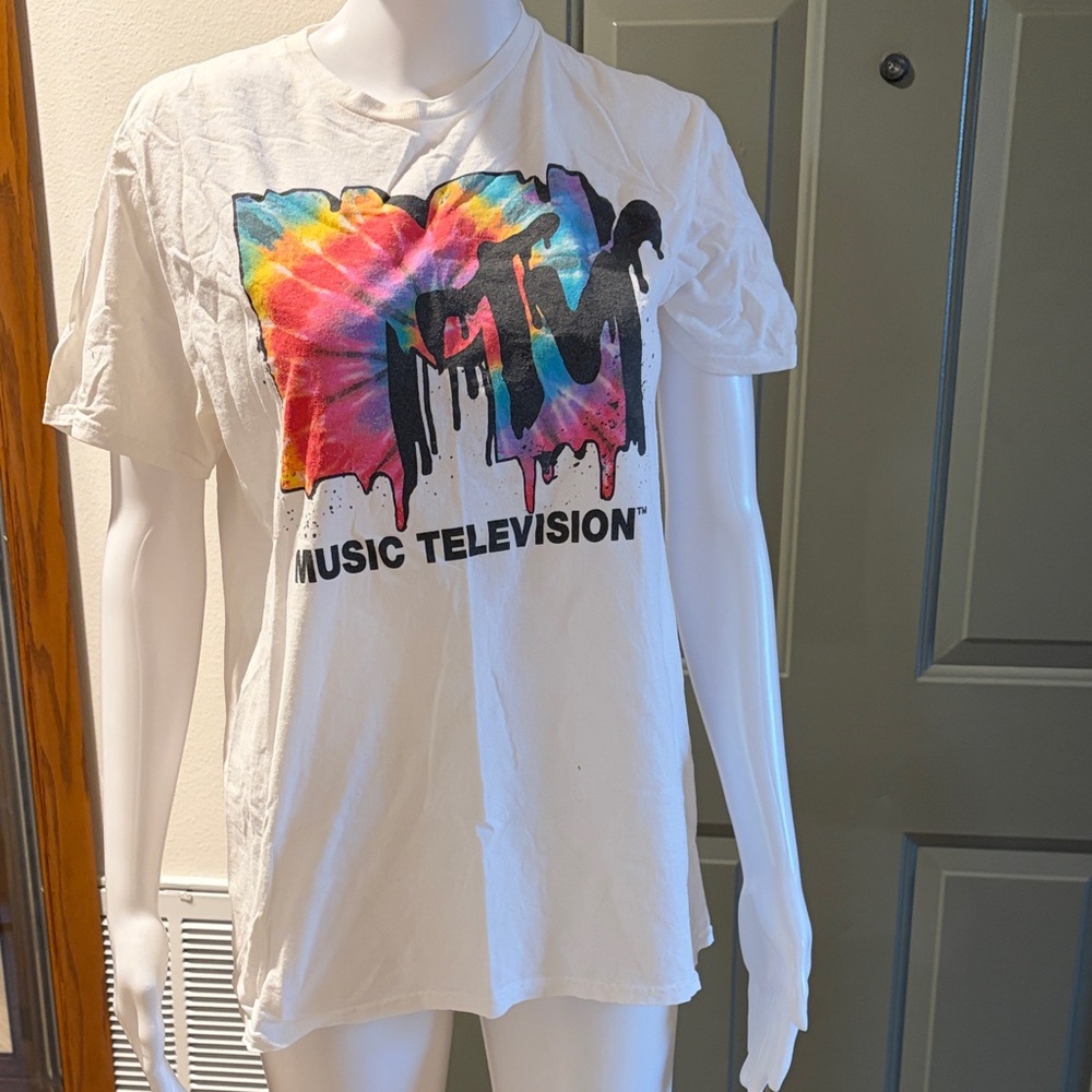 MTV White Tie-Dye Logo Short Sleeve Tee